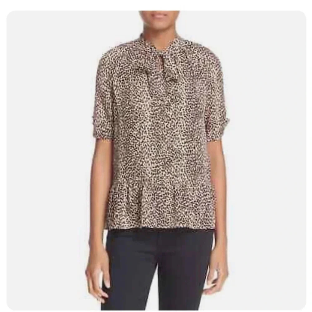 Joie Silk Animal Print Short Sleeve Blouse